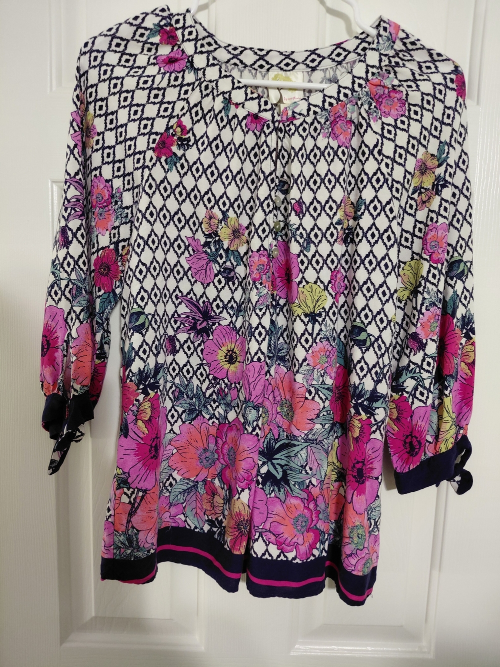 Floral Pintuck Peasant Top - Pink Multi